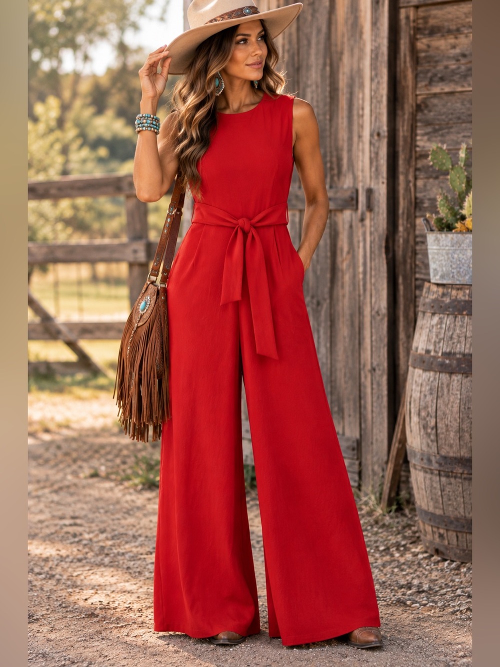 Calvin Klein Red Wide Leg Belted Jumpsuit Size 4